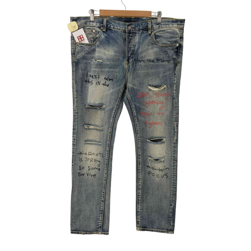 ドープ DOPE メッセージペイント ダメージ デニムパンツ メンズ 38inch