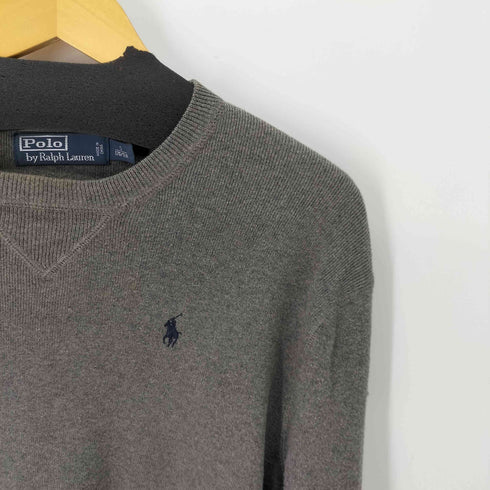 ポロバイラルフローレン Polo by RALPH LAUREN ポニー刺繍 前V クルーネックコットンニット メンズ import:S