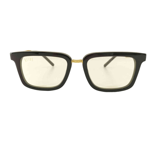 9five BISHOP Black & 24k Gold Clear Lens Glasses メンズ
