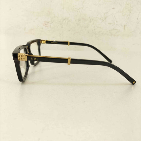 9five BISHOP Black & 24k Gold Clear Lens Glasses メンズ