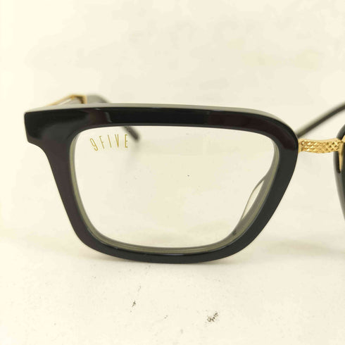9five BISHOP Black & 24k Gold Clear Lens Glasses メンズ