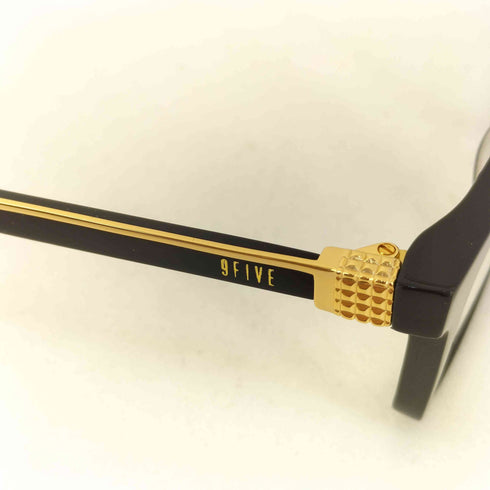 9five BISHOP Black & 24k Gold Clear Lens Glasses メンズ