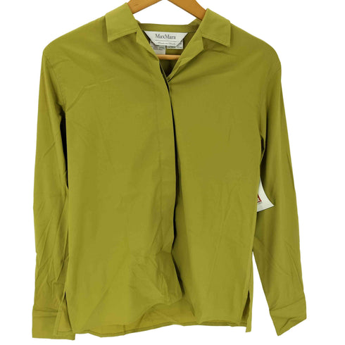 マックスマーラ MAX MARA イタリア製 白タグ 無地 L/S 開襟 オープンカラー シャツ ブラウス レディース US:6