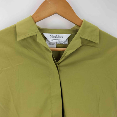 マックスマーラ MAX MARA イタリア製 白タグ 無地 L/S 開襟 オープンカラー シャツ ブラウス レディース US:6