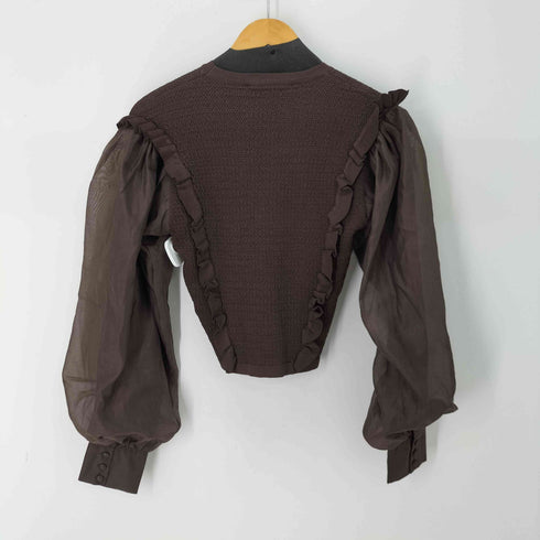 ザラ ZARA パフスリーブ トップス クルーネック フリルブラウス レディース import:M