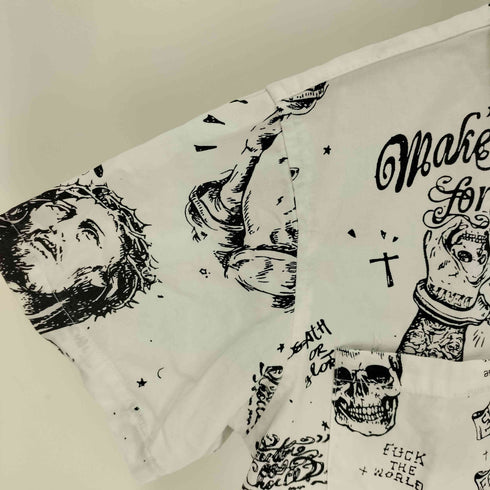 ジャックローズ JACKROSE 総柄 髑髏 ドクロ タトゥー アート グラフィック プリント 開襟 オープンカラー シャツ メンズ JPN:3