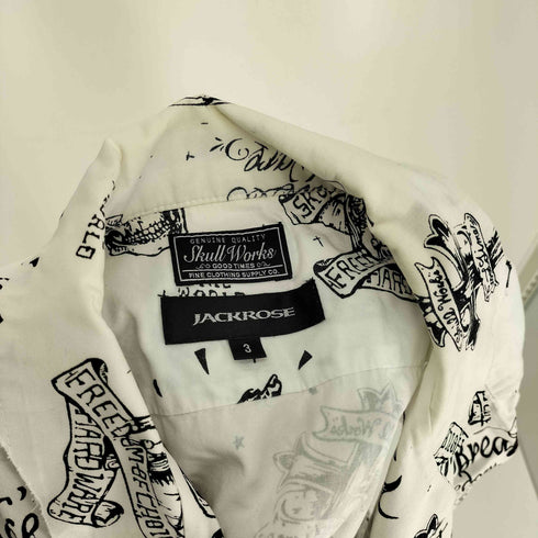 ジャックローズ JACKROSE 総柄 髑髏 ドクロ タトゥー アート グラフィック プリント 開襟 オープンカラー シャツ メンズ JPN:3