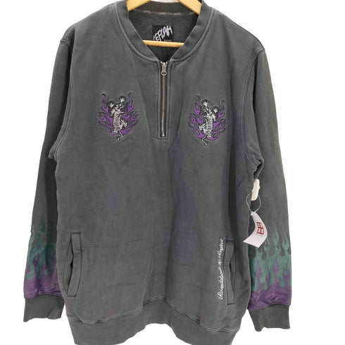 レフラー Leflah タイガー 虎 刺繍 ファイヤーパターン ハーフジップ スウェット メンズ import:XL