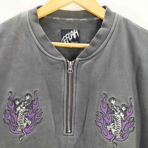 レフラー Leflah タイガー 虎 刺繍 ファイヤーパターン ハーフジップ スウェット メンズ import:XL