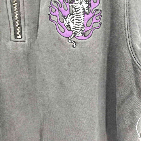 レフラー Leflah タイガー 虎 刺繍 ファイヤーパターン ハーフジップ スウェット メンズ import:XL