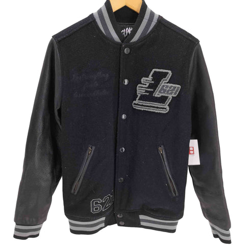 レフラー Leflah カウレザー シボ革 刺繍 ロゴ スタジアム ジャケット スタジャン メンズ import:M