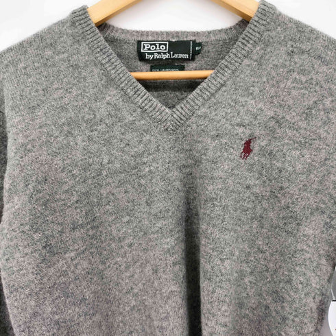 ポロバイラルフローレン Polo by RALPH LAUREN 80S 香港製 ポロ刺繍 ラムウール Vネック ニット レディース 150