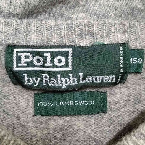 ポロバイラルフローレン Polo by RALPH LAUREN 80S 香港製 ポロ刺繍 ラムウール Vネック ニット レディース 150