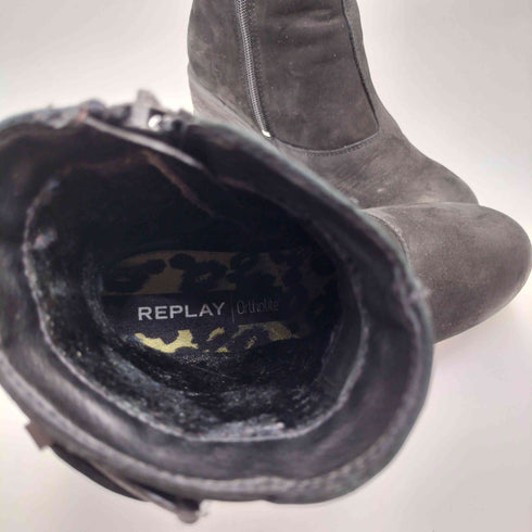 リプレイ REPLAY ポルトガル製 Dorothy Black Leather Ankle Boots ドロシー ブラック レザー アンクル ブーツ レディース 30