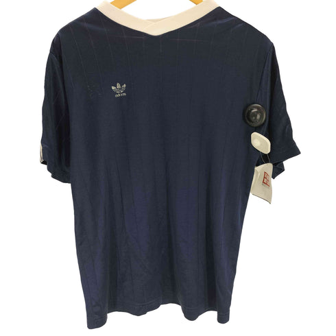 アディダス adidas 90S 万国旗タグ USA製 Vネック ストライプ ゲームシャツ トレフォイルロゴ アーム スリーストライプ メンズ import:M