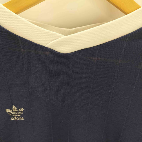 アディダス adidas 90S 万国旗タグ USA製 Vネック ストライプ ゲームシャツ トレフォイルロゴ アーム スリーストライプ メンズ import:M