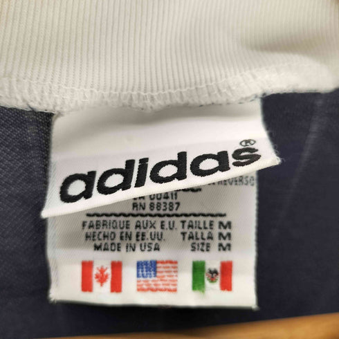 アディダス adidas 90S 万国旗タグ USA製 Vネック ストライプ ゲームシャツ トレフォイルロゴ アーム スリーストライプ メンズ import:M