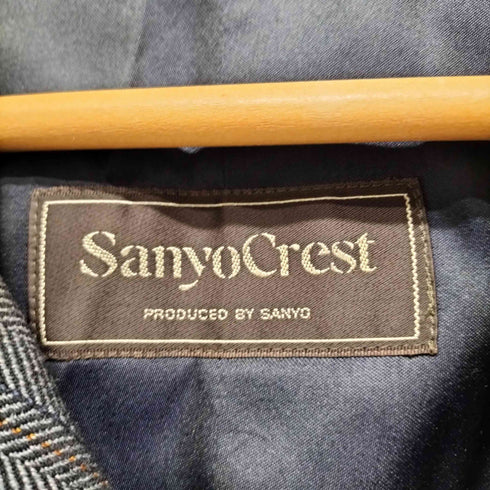 SANYOCREST ヘリンボーン チェック柄 ウール ステンカラーコート メンズ 160