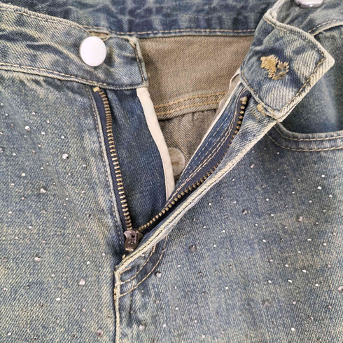 ビジュー ビンテージ加工 ワイドデニムパンツ メンズ JPN:M