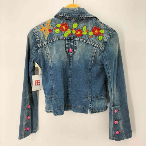 マックスアンドコー MAX & CO. 花刺繍デザイン ダメージ加工 デニムジャケット Y2K レディース JPN:M