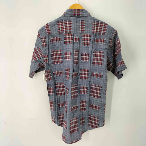 パッチワーク チェック ボタンダウン 半袖シャツ メンズ import:M
