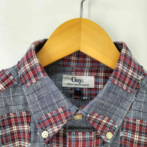 パッチワーク チェック ボタンダウン 半袖シャツ メンズ import:M