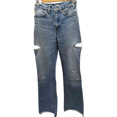 アンスクリア INSCRIRE CALF LEATHER カーフレザー パッチ サイドカット ブーツカット フレア デニム パンツ レディース 29