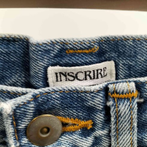 アンスクリア INSCRIRE CALF LEATHER カーフレザー パッチ サイドカット ブーツカット フレア デニム パンツ レディース 29