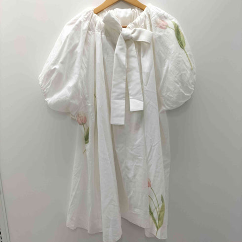pillings by ryotamurakami バック ボウタイ リボン 花 チューリップ パフスリーブ ワイド ワンピース レディース