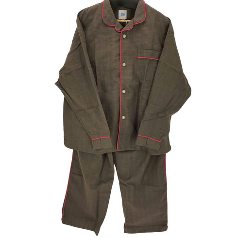 june pajama set brown check with red piping メンズ L