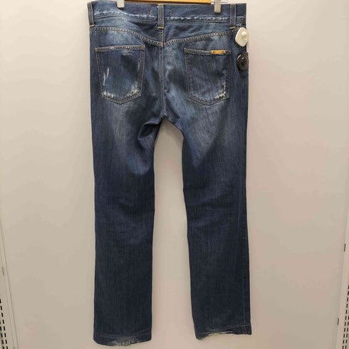 ドルチェアンドガッバーナ DOLCE&GABBANA 90S イタリア製 黒タグ ロゴプレート ストレート ダメージ デニム パンツ メンズ 52