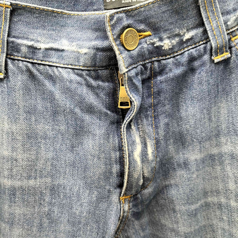 ドルチェアンドガッバーナ DOLCE&GABBANA 90S イタリア製 黒タグ ロゴプレート ストレート ダメージ デニム パンツ メンズ 52