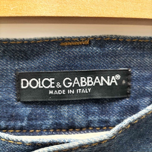 ドルチェアンドガッバーナ DOLCE&GABBANA 90S イタリア製 黒タグ ロゴプレート ストレート ダメージ デニム パンツ メンズ 52