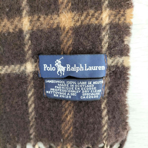 ポロラルフローレン POLO RALPH LAUREN 90S スコットランド製 ウール フリンジ チェック マフラー メンズ
