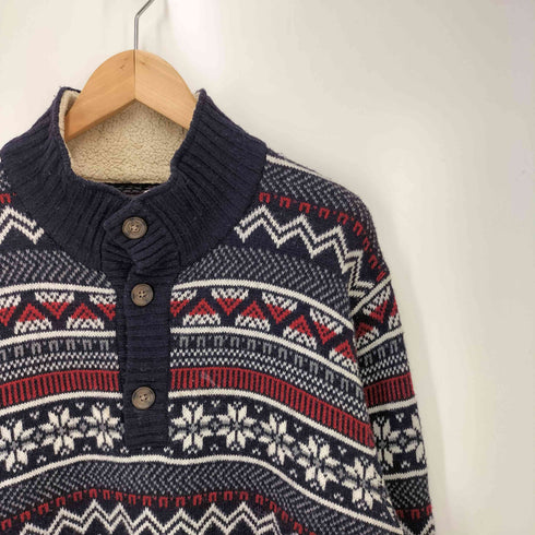 エディーバウアー Eddie Bauer ノルディック柄 ハーフボタン アクリル混 ウールニット メンズ JPN:XL