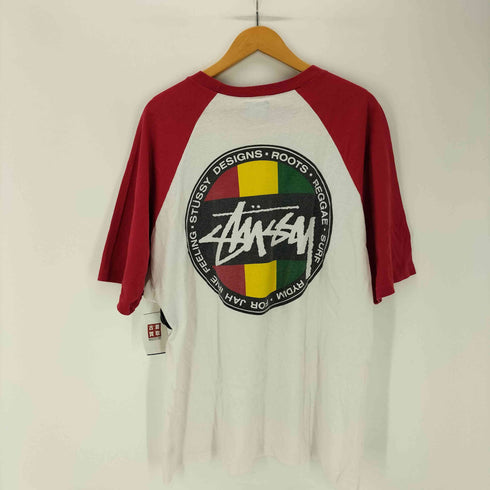 ステューシー Stussy 00S AUTHENTIC ショーン フォント ロゴ ラスタカラー バック プリント ラグランスリーブ Tシャツ メンズ import:L