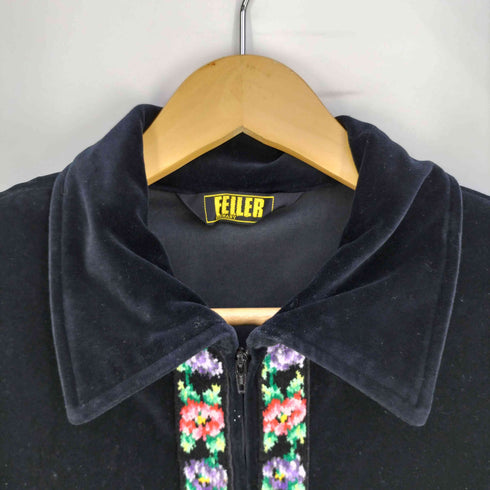 FEILER GERMANY フラワー刺繍 ベロアジップジャケット レディース