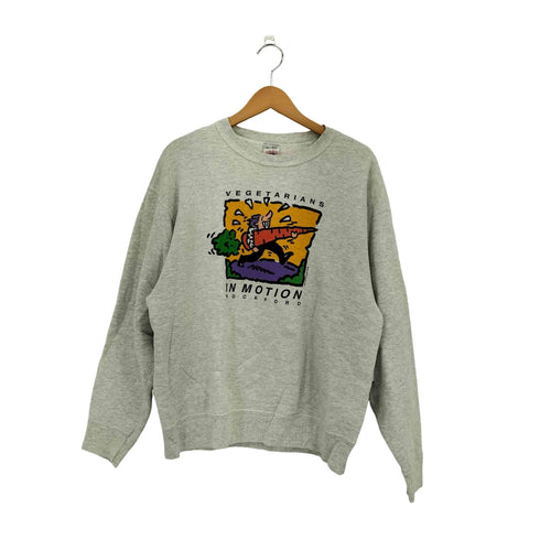フルーツオブザルーム FRUIT OF THE LOOM 93年 USA製 ROCKFORD プリント クルーネックスウェット トレーナー メンズ L