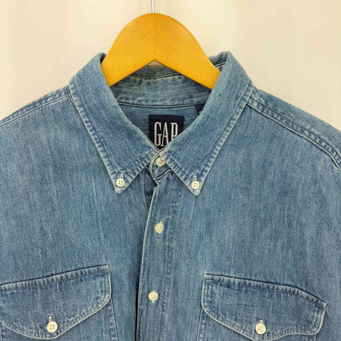 ギャップ Gap 90s OLD オールド 紺タグ USA製 フラップポケット BD 長袖デニムシャツ メンズ XL