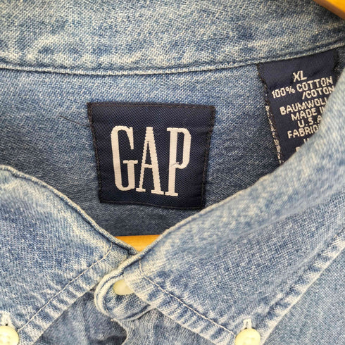 ギャップ Gap 90s OLD オールド 紺タグ USA製 フラップポケット BD 長袖デニムシャツ メンズ XL