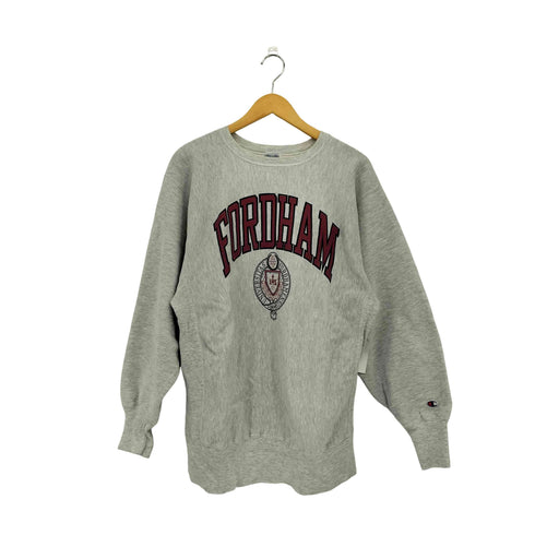 チャンピオン Champion 90-00s 刺繍タグ USA製 REVERSE WEAVE FORDHAM アーチプリント カレッジロゴ リバースウィーブ スウェット トレーナー メンズ X-LARGE