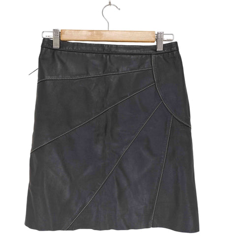 ビーシービージーマックスアズリア BCBG MAXAZRIA real leather ステッチデザインレザー台形スカート レディース 4