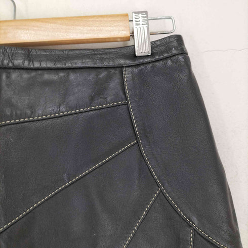 ビーシービージーマックスアズリア BCBG MAXAZRIA real leather ステッチデザインレザー台形スカート レディース 4