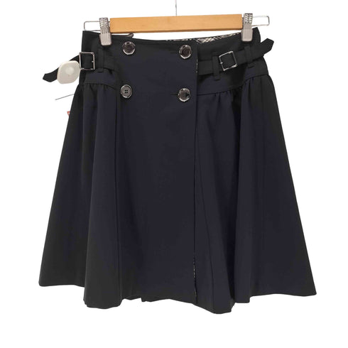 バーバリーブルーレーベル BURBERRY BLUE LABEL サイド バックル ベルト ポリ レーヨン フレア ラップ 巻き スカート レディース EUR:36