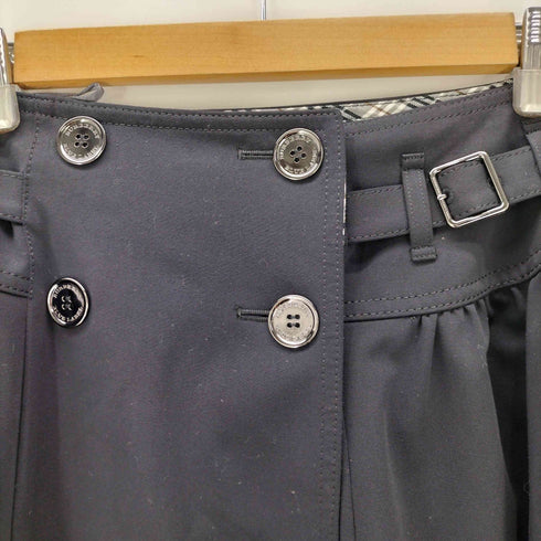 バーバリーブルーレーベル BURBERRY BLUE LABEL サイド バックル ベルト ポリ レーヨン フレア ラップ 巻き スカート レディース EUR:36