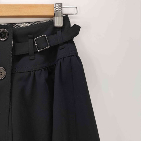 バーバリーブルーレーベル BURBERRY BLUE LABEL サイド バックル ベルト ポリ レーヨン フレア ラップ 巻き スカート レディース EUR:36