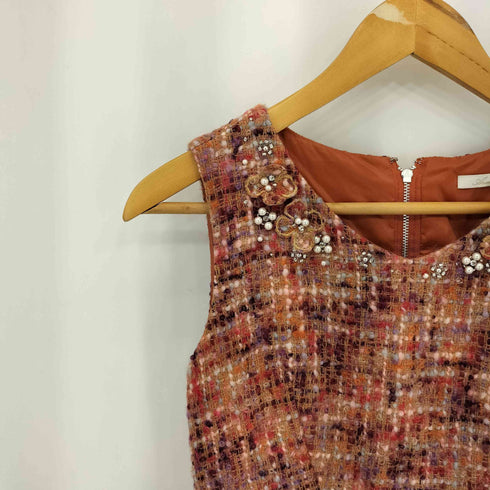 アベニールエトワール Aveniretoile ツイード ビジューデザイン ノースリーブ ワンピース レディース 34