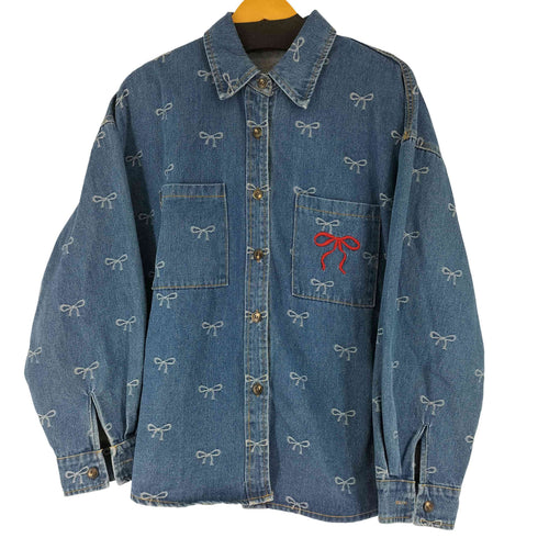 総柄デニム L/S シャツ レディース