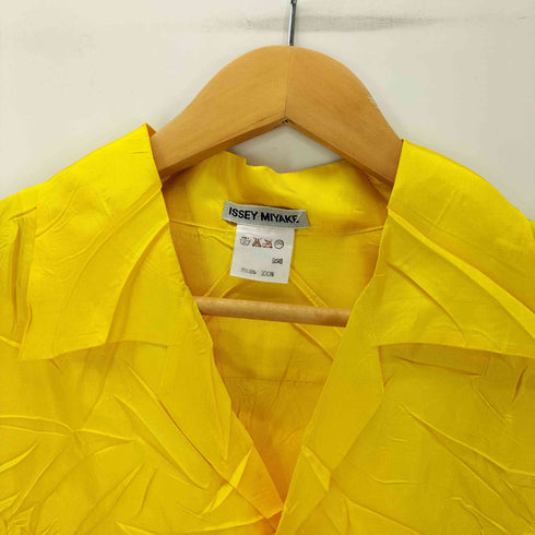 イッセイミヤケ ISSEY MIYAKE 90S 92AW 銀タグ archives シワ加工 プリーツ 開襟 オープンカラー シャツ ブラウス レディース JPN:M
