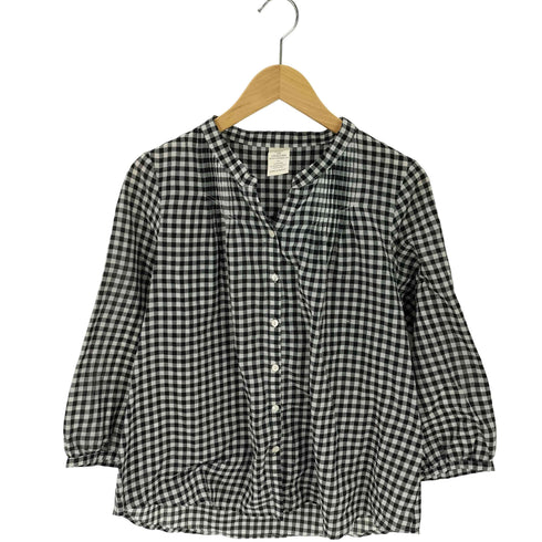 PONT DE CHALONS ノーカラー L/S ギンガムチェック シャツ ブラウス レディース JPN:M